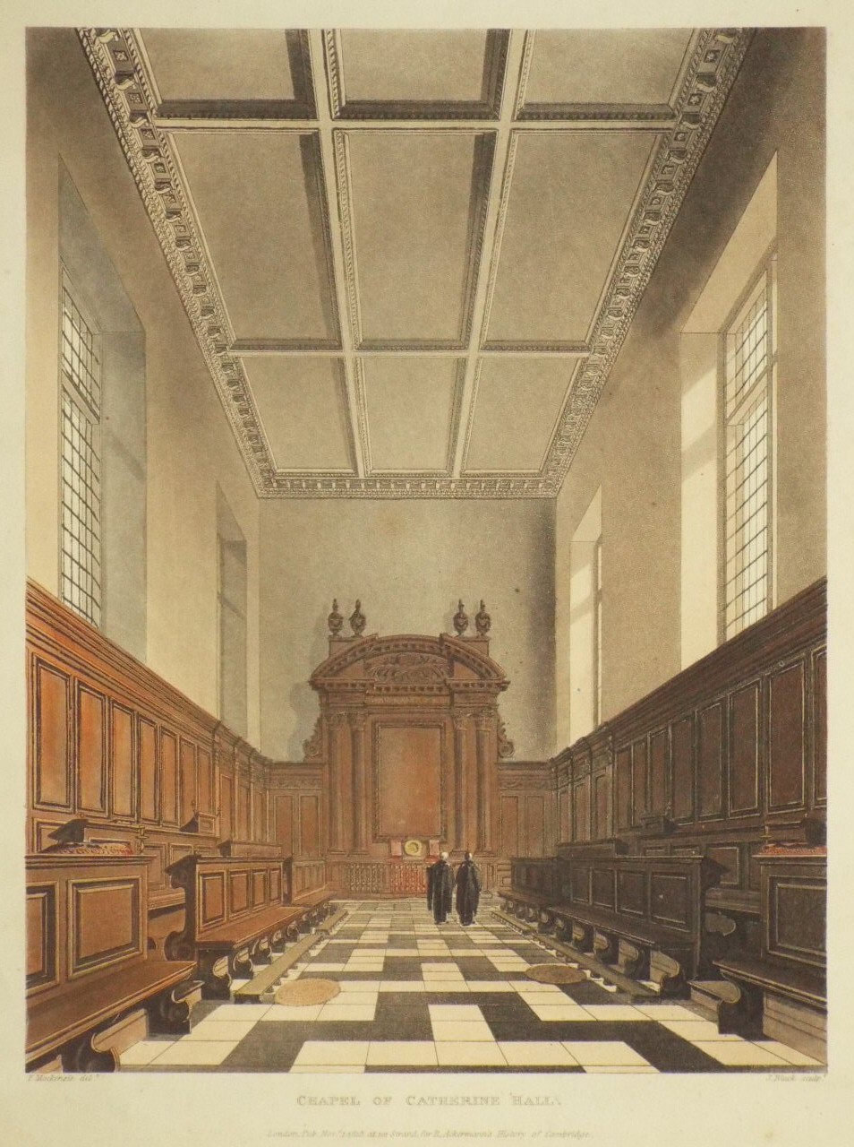 Aquatint - Chapel of Catherine Hall. - Bluck